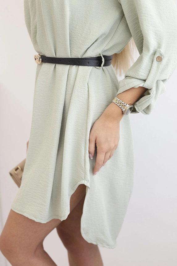 Kleid mit längerem Rücken und Gürtel Dunkles Mint