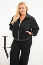 Dámsky komplet Plus Size s mikinou na zips a širokými nohavicami čierny
