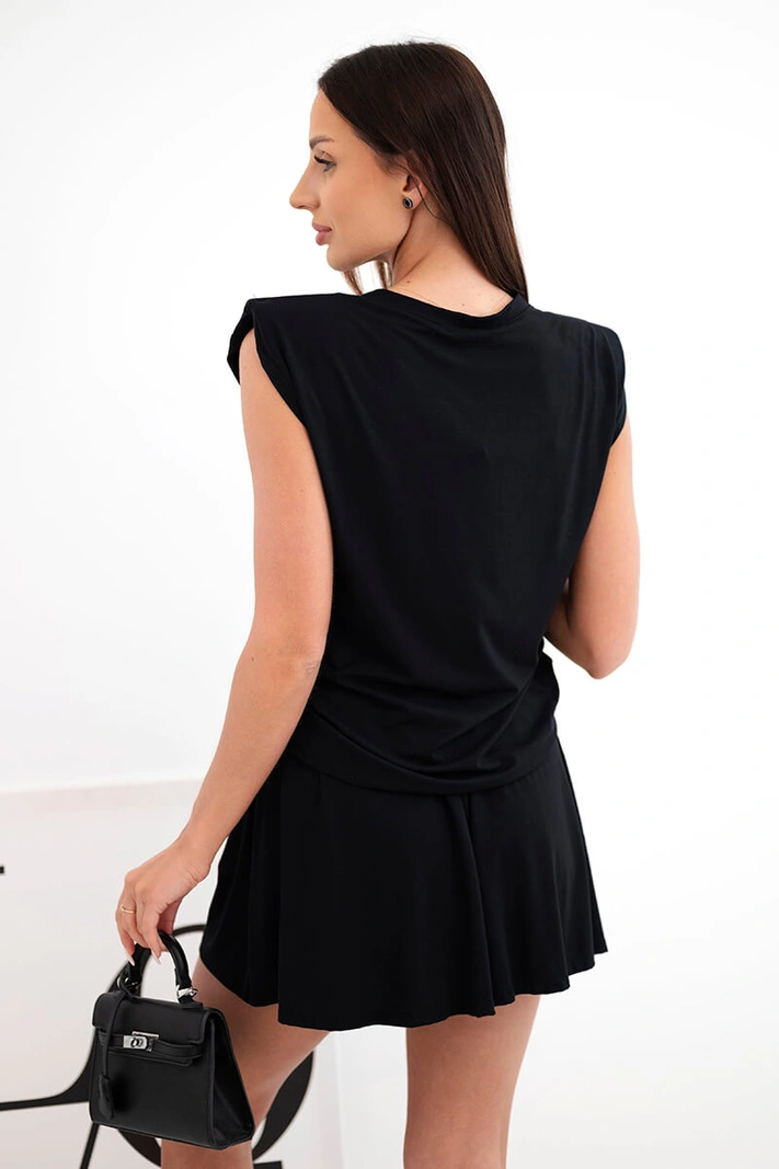 Damen-Set aus Viskose mit Bluse und Hose schwarz