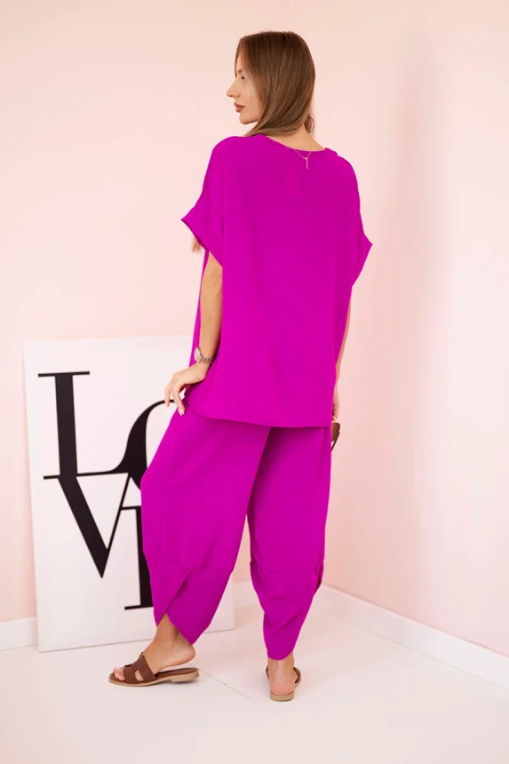 Viscose blouse + pants set dark purple