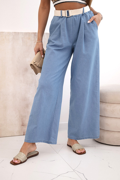Women's cotton trousers with a wide leg and belt denim