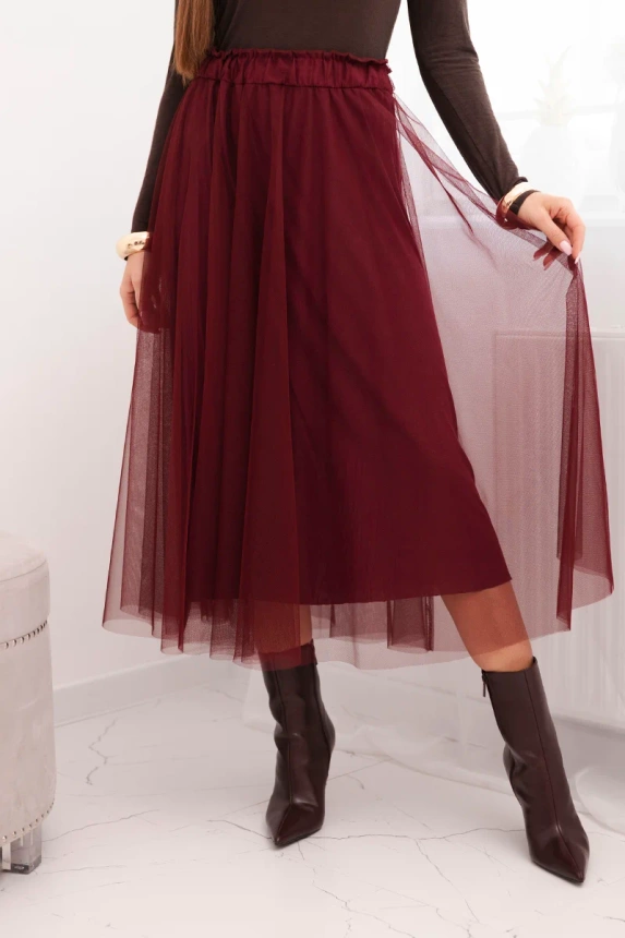 Women's midi tulle skirt with viscose lining burgundy