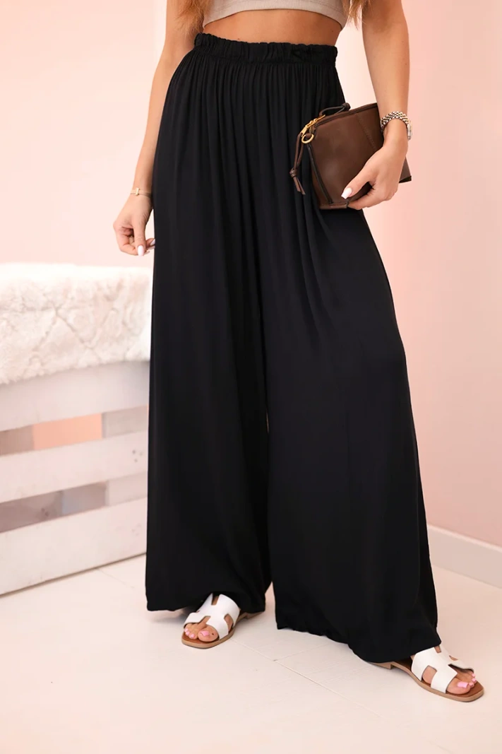 Weite Damenhose aus Viskose mit elastischem Bund schwarz
