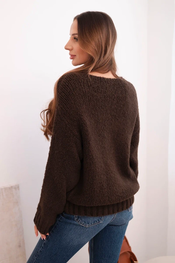 Damenpullover mit Wollanteil und V-Ausschnitt braun