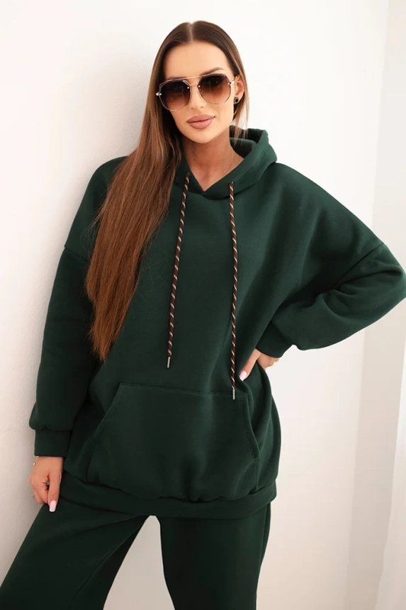 Women's insulated cotton tracksuit with a hood dark green