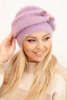 Women's winter fluffy hat with decoration and fur purple