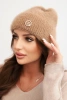 Women's winter fluffy hat with decorative button camel