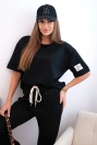 Damen-Viskose-Set mit kurzen Ärmeln und Hosen schwarz