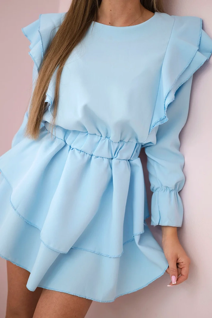 Dress with vertical flounces azure