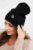Women's ribbed cap made of modal and viscose with a decorative button black