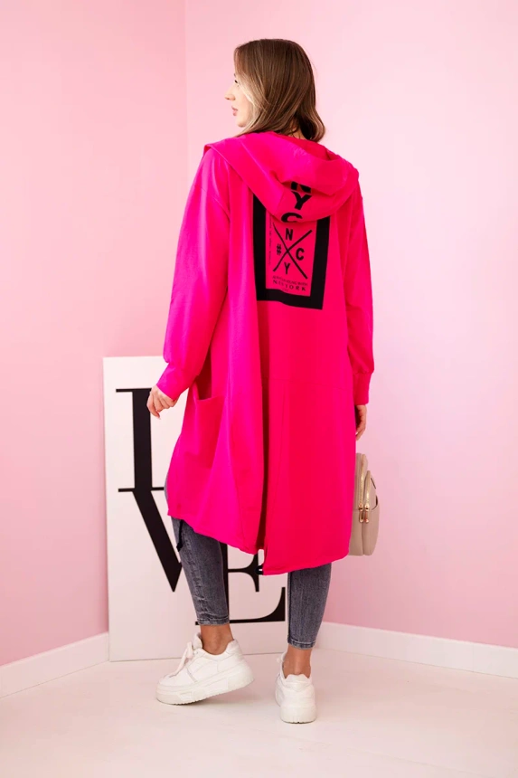 Kardigán s kapucňou oversize fuchsie