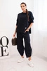 Women's tracksuit set made of thicker material with wide legs navy blue