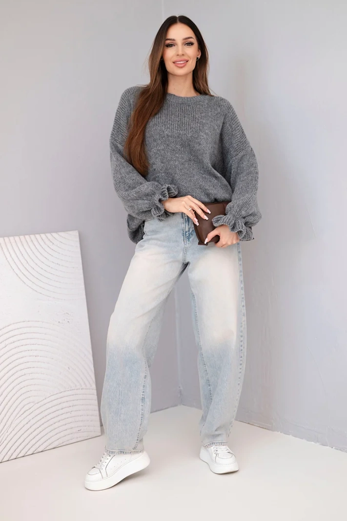 Damenpullover mit Mohair- und Wollanteil in lockerer Passform grau