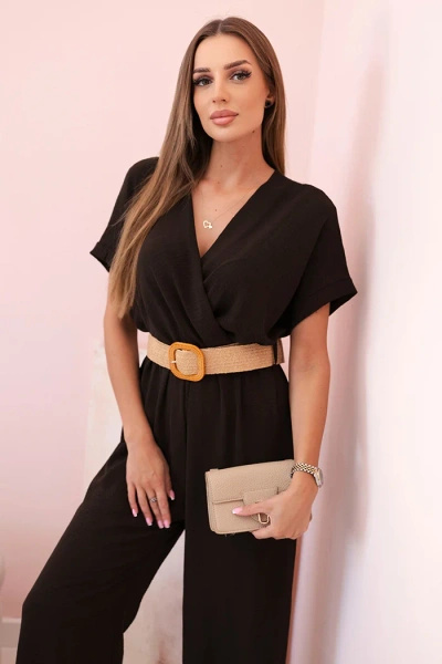 Jumpsuit mit dekorativem Taillengürtel braun