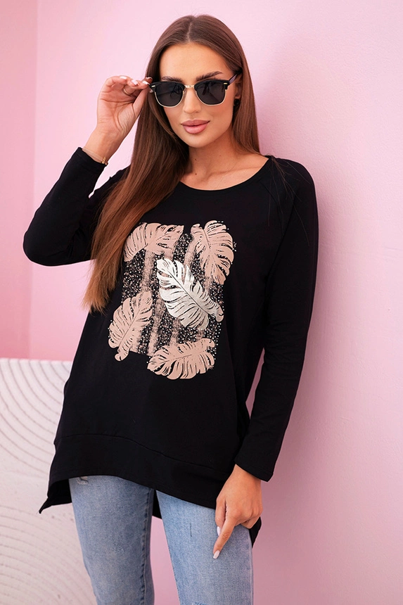 Women's blouse with pockets and decorative print black
