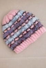 Women's winter hat with colorful yarn and elastic band K352 light pink+purple+blue