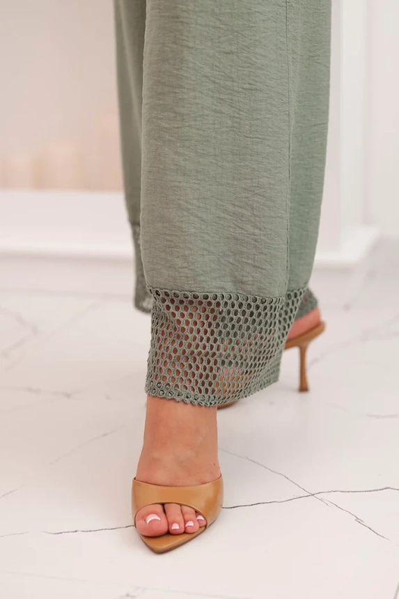 Damenensemble aus Viskose, Top mit breiten Trägern und Hose mit weitem Bein khaki