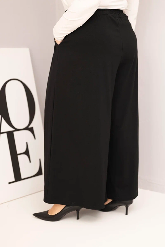 Dámske bavlnené nohavice Plus Size so širokým strihom a voľným strihom čierne