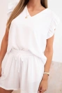 Damen-Set aus Viskose, Bluse mit Rüschen und kurzen Shorts weiß