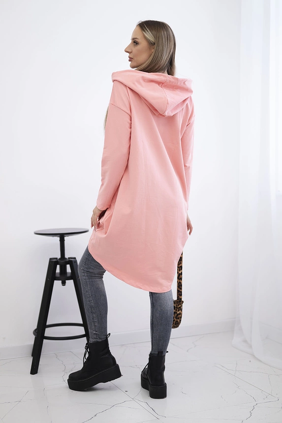 Sweatshirt with long back and hood apricot