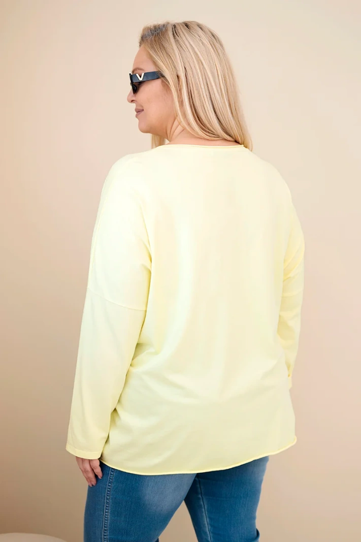 Dámská bavlněná blůza Plus Size s třásněmi žlutá
