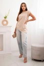 Elegante Damenbluse mit Rüschen und asymmetrischem Schnitt beige