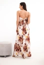 Langes Damenkleid mit Blumenmuster und Trägerausschnitt braun