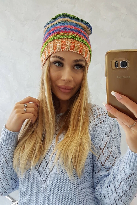 Čapica s fleece Krystyna K207 nevädza + pomaranč