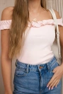 Třpytivá halenka s volánky pudrově růžová