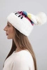 Women's winter cap with wool and lettering with a large pom-pom K422 white
