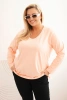 Dámská blůza Plus Size s výstřihem do V a dlouhým rukávem meruňková