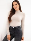 Damenbluse aus Baumwolle mit Viskoseanteil mit Rollkragen beige