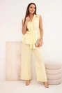 Women's set with a tie-front blouse and wide trousers yellow
