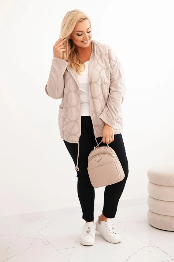 Dámská mikina Plus Size bavlněná na zip béžová