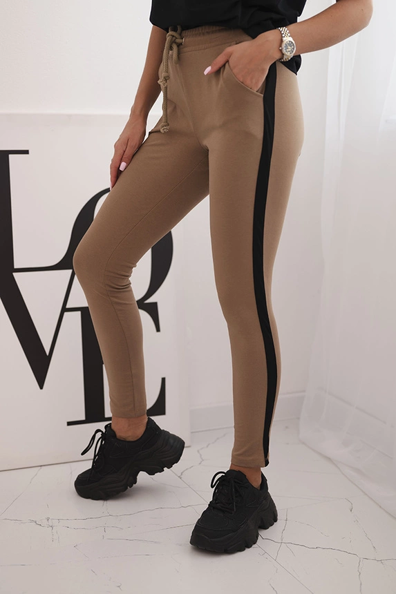 Women's cotton set with a top and leggings with a stripe black