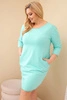 Sukienka damska Plus Size z bawełną o prostym kroju i rękawem 3/4 miętowa