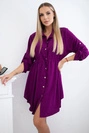 Dress with button closure and tie at the waist dark purple