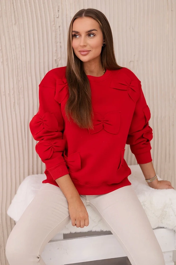 Insulated sweatshirt with welt and decorative bows Red