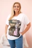 Dámská bavlněná halenka Plus Size s barevným potiskem bílá + khaki