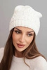 Women's winter hat with wool and decorative pattern with pearls K470 ecru