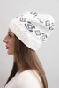 Women’s winter wool hat with geometric pattern K434 white + graphite