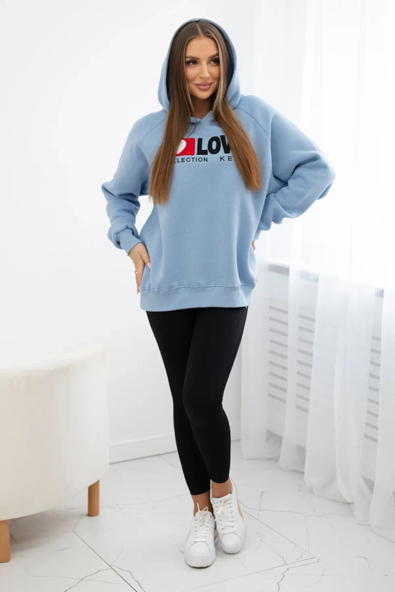 Izoliuoti medvilniniai marškiniai su gobtuvu Love mėlynas