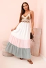 Damen Boho-Maxikleid mit Trägern und Ajour-Oberteil - dunkel minze + candy rosa