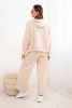 Women's set with wide-leg pants and zip-up sweatshirt beige