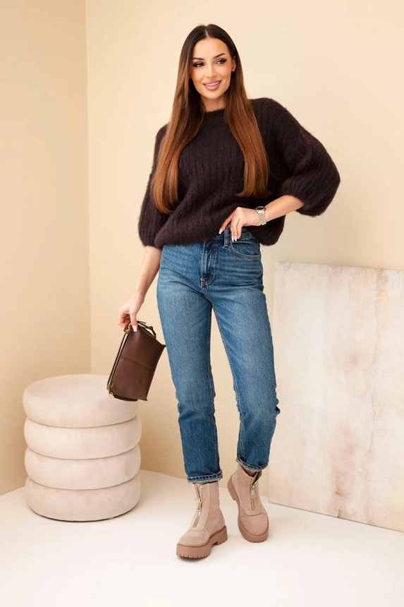 Women's short-sleeve mohair sweater brown