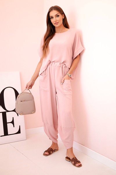 Viscose blouse + pants set dark powder pink
