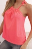 Women's cotton tank top with a tie at the neck neon pink