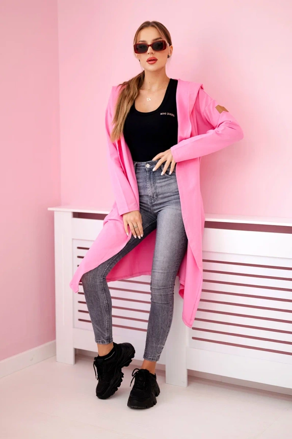 Long cardigan with hood light pink
