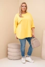 Dámská blůza Plus Size s bavlnou, kapsou a ohrnovacími rukávy žlutá