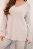 Women's soft knit sweater with a V-neck dark beige